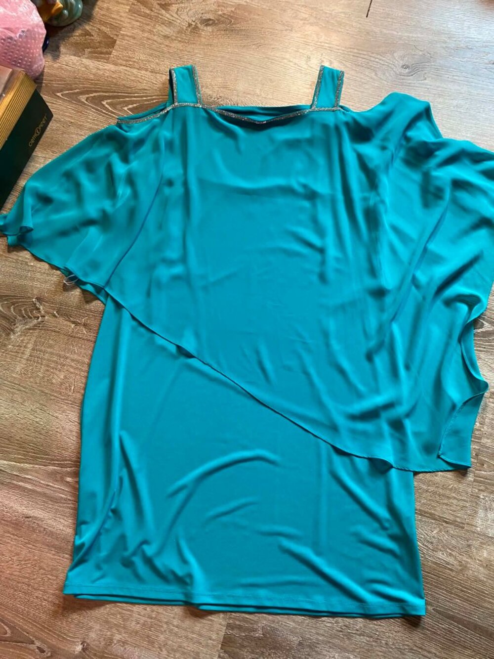 Gorgeous Turqoise/ Teal Flowy Dress with Faux Diamonds Size 14 by Glamour Nights